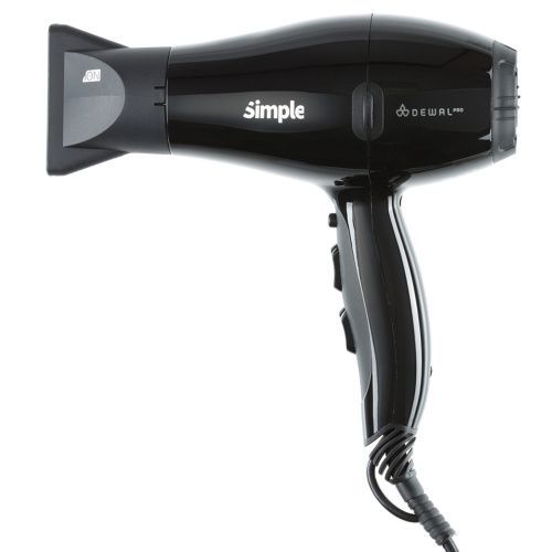 Фен DEWAL SIMPLE, черный, вес 550гр, 2000 Вт, ионизация, 2 нас, провод 3м