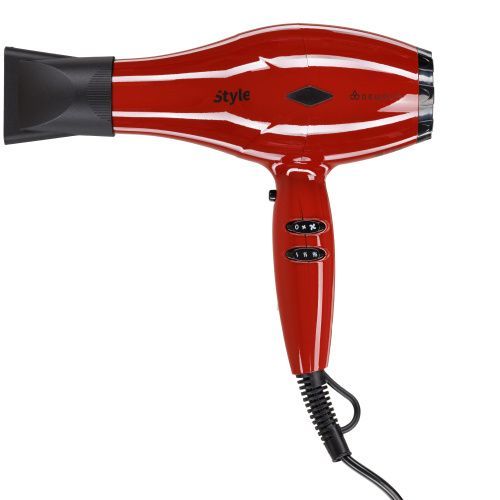Фен DEWAL PRO STYLE, красный, вес 600гр, 2000Вт, 2 насадки +1 диффузор, провод 2,2м