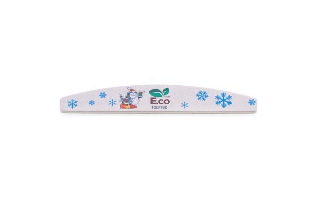Пилка для ногтей E.co Nails широкая полукруглая, эко-пластик вспененная 100/180 белая, Снежинки